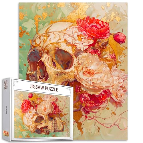 Menschliches Skelett Puzzle 1000 Teile Goldener Schädel Holzpuzzle Heiliger Gotischer Schädel Puzzle Mexiko Kunst Holzpuzzle für Erwachsene Einzigartige Holzform Familienspiel Erwachsenengeburtstag von Tucocoo