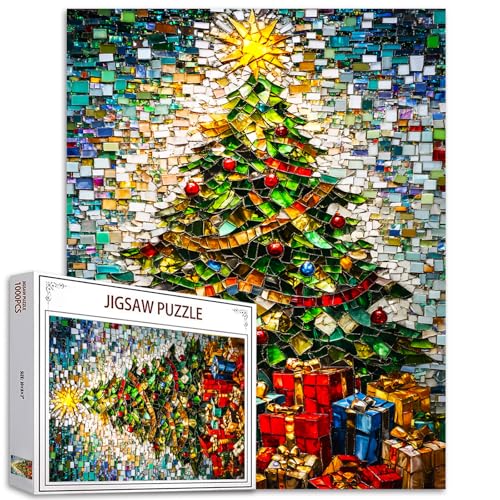 Merry Chrismas 1000 Stück Jigsaw Puzzles für Erwachsene Xmas Tree Debris Puzzles Weihnachtsbaum Kunst Wanddekoration DIY Puzzle Geschenke Herausfordernde Familienaktivität für Spieleabende von Tucocoo