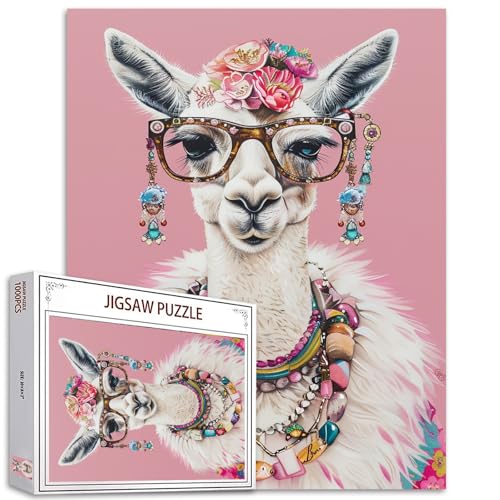 Niedliches Tier-Puzzle Bunter Schmuck,1000 Teile für Erwachsene,Lustige Tier-Illustrationen,Kreative Stil-Puzzles für interessante Familienaktivitäten,Ziege DIY-Puzzle Geschenke für Heimdekoration von Tucocoo