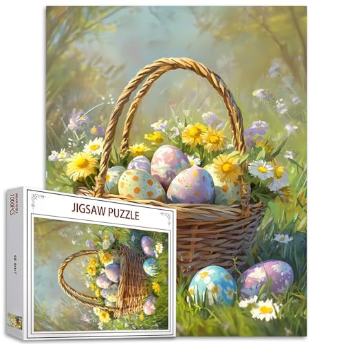 Ostereier-Korb-Puzzle, 1000 Teile, Puzzle für Erwachsene, Garten-Wildblumen, Kunst-Puzzles für anspruchsvolle Familienaktivitäten, buntes DIY-Handarbeitspuzzle für Heimdekoration, Geschenke, 50,8 x von Tucocoo