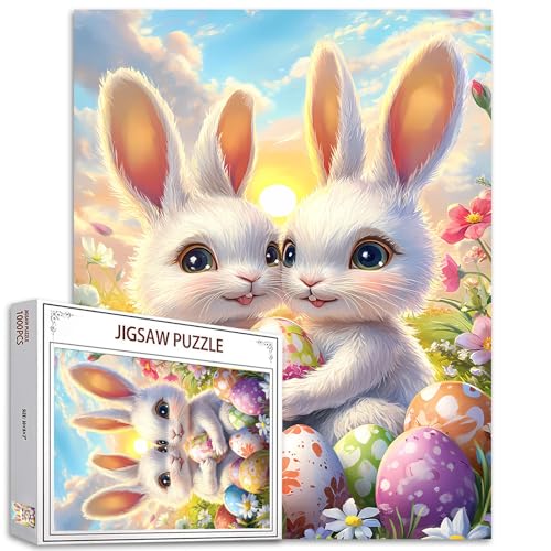 Osterhasen-Puzzles für Erwachsene, 1000 Teile, Garten-Wildblumen-Puzzle, Kunst, 50,8 x 68,9 cm, buntes DIY-Puzzles für Heimdekoration, perfekt für Familienspielabende, Geschenkidee von Tucocoo