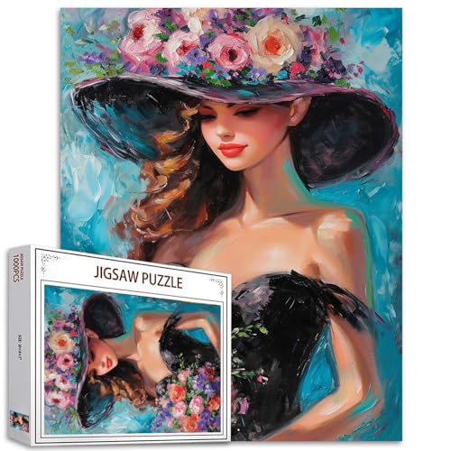 Palace Women Jigsaw Puzzles Noblewoman Puzzles für Erwachsene 1000 Stück Schwarzes Kleid Frau Puzzle-Herausfordernde Puzzle perfekt für Spiel Geschenke DIY Home Wall Decor Vintage Figur Kunst Puzzles von Tucocoo