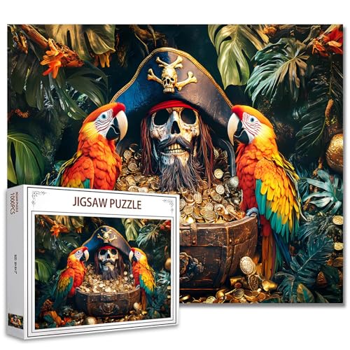 Piraten Schatzkiste Puzzles für Erwachsene 1000 Stück Totenkopf Kapitän DIY Handarbeit Puzzles Papageien Jigsaw Puzzles Home Decoration einzigartige Herausforderung große Puzzle Lernspiele Geschenk von Tucocoo