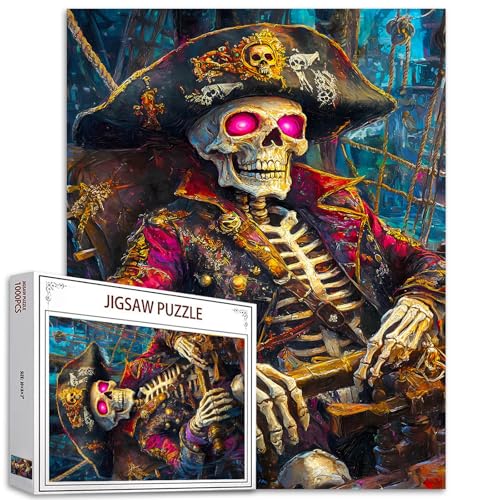 Piratenschatzkiste Puzzles für Erwachsene 1000 Teile Totenkopf Kapitän DIY Handarbeit Puzzles Papageien Puzzles für Home Decoration einzigartige Herausforderung große Puzzle Lernspiele Geschenk von Tucocoo