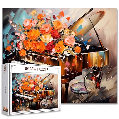 Puzzle mit Blumeninstrumenten für Erwachsene, 1000 Teile, florales Musik-Puzzle, Klavierkunst-Puzzle, bunte DIY-Sounds von Musik-Puzzles für Heimdekoration, Geschenke, Familienpuzzle, perfekt für von Tucocoo