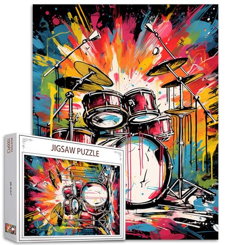 Rock Musik Puzzles 1000 Stücke für Erwachsene, Familien (Graffititrommel, Musikinstrumente) Stücke passen perfekt zusammen 19.7''x27.6''inch Doodle Musik Ausrüstung Frameable Magic Puzzle Art von Tucocoo