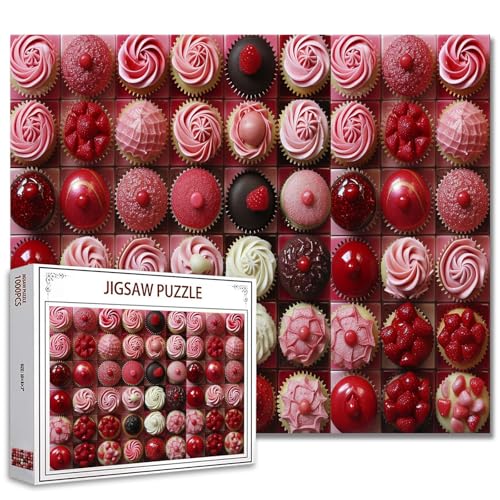 Rosa Papier Cupcake Puzzles für Erwachsene 1000 Stück, Schokoladenkuchen 1000 Stück Puzzle schwer schwierig Jigsaw Puzzle, Holz bunten Dessert Herausforderung Puzzles Home Decor Features Sweetmeat von Tucocoo