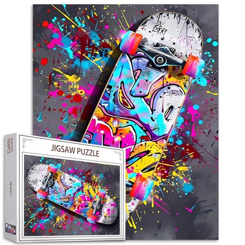 Skateboarding Graffiti Jigsaw Puzzles Erwachsene Cartoon Hobby Puzzle 1000 Teile buntes herausforderndes Puzzle perfektes Spiel Nächte DIY Decor handgemachte Geschenke Weihnachten Neujahr Geburtstag von Tucocoo