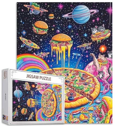 Solar System Jigsaw Puzzles 1000 Stück für Erwachsene Familien (Katze Hamburger Pizza Pommes Regenbogen) Stücke passen perfekt zusammen 19.7''x27.6''inch Galaxy Performance Frameable Magic Puzzle Art von Tucocoo