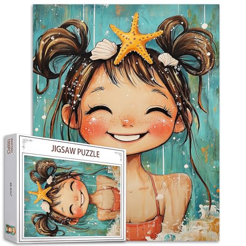 Sommer-Puzzle, helles Lächeln für Erwachsene, 1000 Teile, 68,6 x 50,8 cm, Puzzles für Familien, Schwimmen, süßes Mädchen-Puzzle, Geschenk, perfekt für Partyspiel-Geschenke von Tucocoo