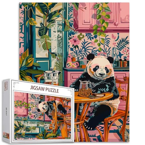 Tier 1000 Stück Puzzles für Erwachsene Niedlicher Panda Malerei Jigsaw Puzzle Warme Küche Szene 1000 Stück Puzzles Spiel Home Wall Decor DIY Handwerk Tropische Blumen Pflanzen Puzzle Kunst Boho von Tucocoo