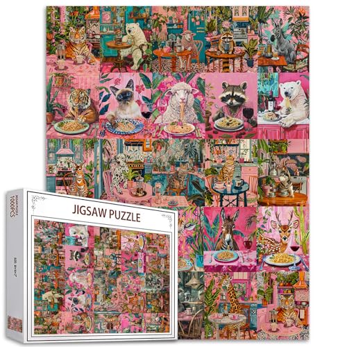 Tiere Essen Jigsaw Puzzles für Erwachsene 1000 Stück Wildlife Essen leckere Nudeln Puzzl(Tiger, Schaf, Eichhörnchen, Eisbär) Puzzles 20 x 27 Zoll herausfordernde Familienaktivität für Spieleabende von Tucocoo