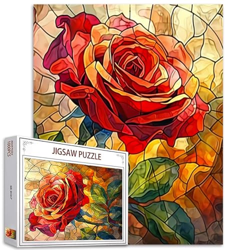 Tropische Blumen Jigsaw Puzzles 1000 Stück für Erwachsene, Familien (Rose, grüne Pflanzen) Stücke passen perfekt zusammen 19.7''x27.6''inch Leistung Landschaft Frameable Magic Puzzle Art（Colorful） von Tucocoo