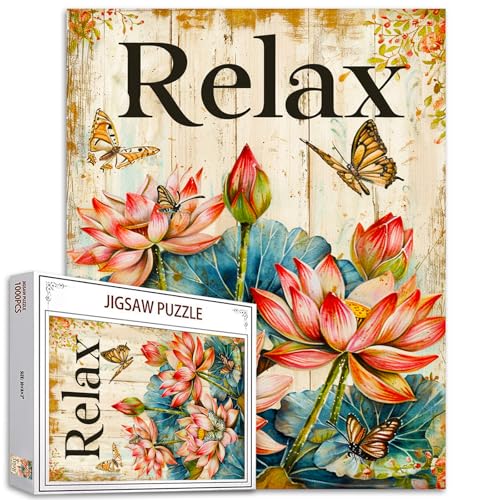 Tropische Pflanzen Kunst 1000 Stück Jigsaw Puzzles für Erwachsene Inspirierende Zitate Malerei Jigsaw Puzzle Lotusblumen mit Schmetterling Puzzles für herausfordernde Familienaktivität DIY Puzzle von Tucocoo