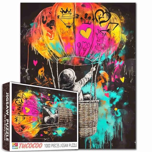 Tucocoo 1000 Teile Puzzle für Erwachsene, Banksy, buntes Graffiti-Puzzle, Heißluftballon, Straßenkunst-Puzzle, Puzzles für anspruchsvolle Familienaktivitäten, Lernspiel, DIY, Basteln, Puzzle, von Tucocoo