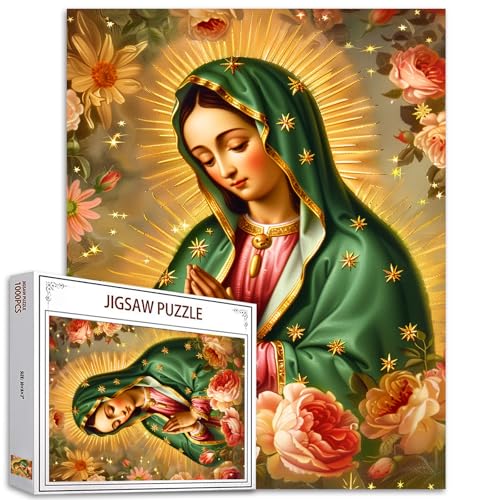 Tucocoo 1000 Teile Puzzle für Erwachsene, Lady of Guadalupe, Malpuzzle, Rosen und Blumen, 1000 Teile Puzzles für anspruchsvolle Familienaktivitäten, Spiel, bunte Kunst, DIY-Puzzle, Wanddekoration, von Tucocoo