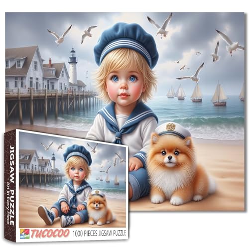 Tucocoo 1000 Teile Puzzle für Erwachsene, nautischer Junge mit Welpe am Strand Puzzles Matrosen-Outfit, Leuchtturm, Segelboote, skurriles Ozean, Küstenszenen-Puzzle, Geschenk Tucocoo 1000 Teile Puzzle für Erwachsene, nautischer Junge mit Welpe am Strand Puzzles Matrosen-Outfit, Leuchtturm, Segelboote, skurriles Ozean, Küstenszenen-Puzzle, Geschenk von Tucocoo
