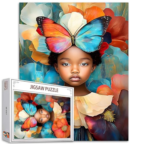 Tucocoo 1000 Teile Puzzle für Erwachsene, schwarzes Mädchen, Puzzle, Schmetterling, abstrakte Kunst, 1000 Teile, Puzzles für anspruchsvolle Familienaktivitäten, bunt, DIY, Basteln, Puzzle, von Tucocoo