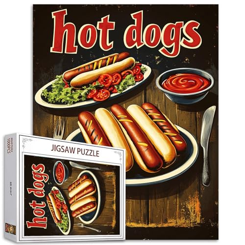 Tucocoo 1000 Teile Puzzle für Erwachsene American Hot Dogs Jigsaw Puzzle Vintage Retro Food Art Puzzles für anspruchsvolle Familienaktivität Lernspiel DIY Handwerk Puzzle Wanddekoration Geschenke von Tucocoo