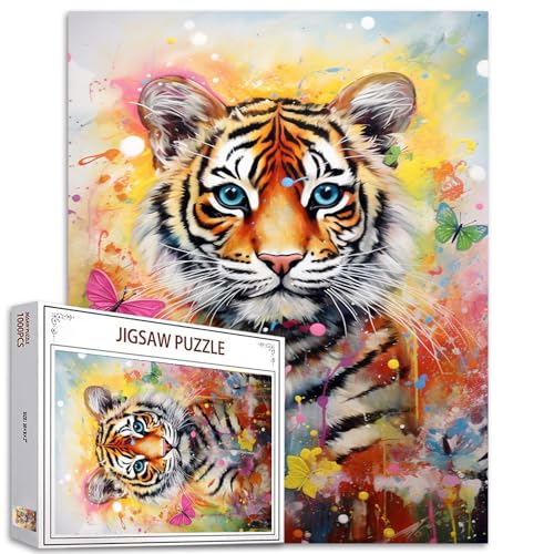 Tucocoo 1000 Teile Puzzle für Erwachsene Niedliche Tiger Malerei Puzzle Schmetterling Tier 1000 Teile Puzzles für anspruchsvolle Familienaktivität Spiel Bunte Kunst DIY Puzzle Wand von Tucocoo