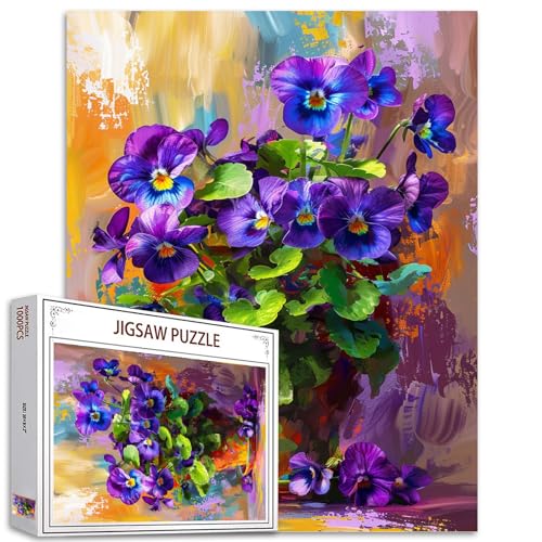 Tucocoo 1000 Teile Puzzles für Erwachsene Afrikanische Veilchen Malerei Jigsaw Puzzle Schöne lila Blumen 1000 Teile Puzzles für anspruchsvolle Familienaktivität Spiel Floral Art Wanddekoration DIY von Tucocoo