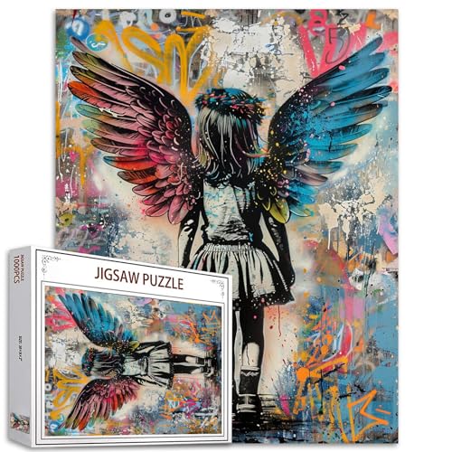 Tucocoo 1000 Teile Puzzles für Erwachsene Banksy Engelsflügel Malerei Jigsaw Puzzle Little Girl 1000 Teile Puzzles für herausfordernde Familienaktivitätsspiel Street Pop Art DIY Puzzle Wanddekoration von Tucocoo