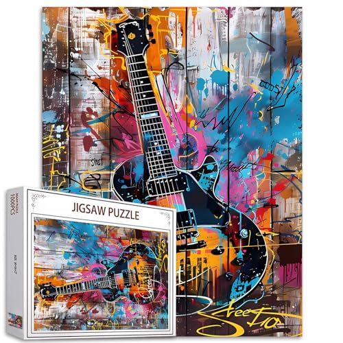 Tucocoo 1000 Teile Puzzles für Erwachsene Banksy Gitarre Jigsaw Puzzle Musical Rock E-Gitarre 1000 Teile Puzzles für herausfordernde Familienaktivitätsspiel Graffiti Kunst DIY Puzzle Wanddekoration von Tucocoo