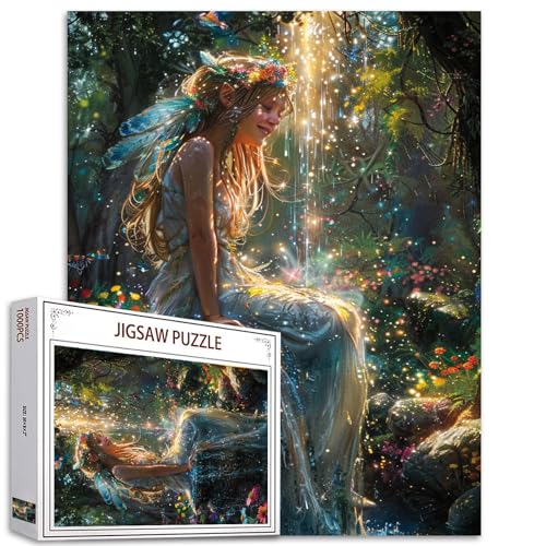 Tucocoo 1000 Teile Puzzles für Erwachsene Engel im Wald Garten Malerei Jigsaw Puzzle Magische glitzernde Fee 1000 Teile Puzzles Spiel Lächeln Mädchen Landschaft Kunst Wanddekoration DIY Handwerk von Tucocoo