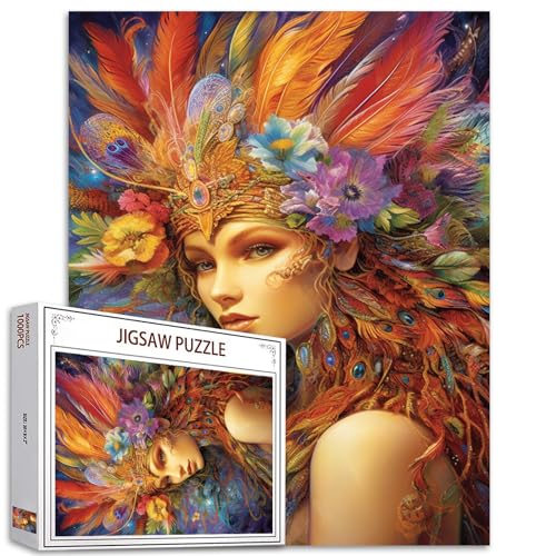 Tucocoo 1000 Teile Puzzles für Erwachsene Frau Portrait Malerei Jigsaw Puzzle Feder Blumen Mädchen 1000 Teile Puzzles für herausfordernde Familienaktivität Spiel Abstrakte Kunst DIY Puzzle von Tucocoo