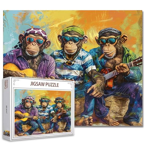 Tucocoo 1000 Teile Puzzles für Erwachsene Gitarre AFFE Malerei Jigsaw Puzzle Lustige Tier 1000 Teile Puzzles für anspruchsvolle Familienaktivität Spiel Happy Musical Art Wall Decor DIY Puzzle von Tucocoo