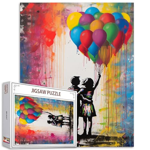 Tucocoo 1000 Teile Puzzles für Erwachsene Graffiti Paar Street Pop Art Malerei Jigsaw Puzzle Regenbogen Ballon 1000 Teile Puzzles für herausfordernde Familienaktivitätsspiel DIY Puzzle Wanddekoration von Tucocoo