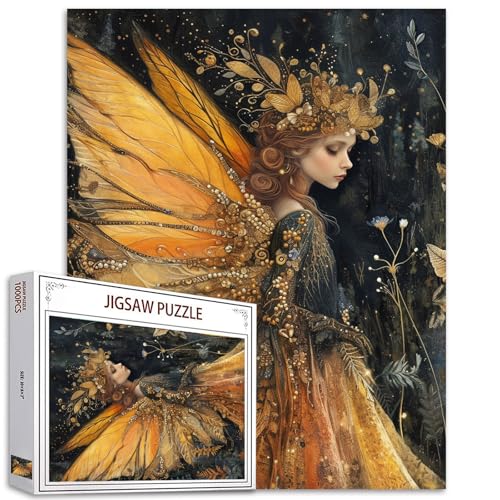 Tucocoo 1000 Teile Puzzles für Erwachsene Herbst Blätter Prinzessin Puzzle Retro Abstrakte Schmetterling Mädchen 1000 Teile Puzzles für herausfordernde Familienaktivitätsspiel DIY Puzzle von Tucocoo