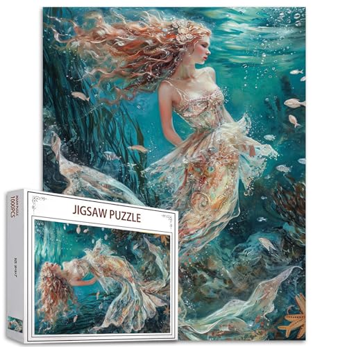 Tucocoo 1000 Teile Puzzles für Erwachsene Meerjungfrau Mädchen Malerei Puzzle Unterwasser Meer Kunst 1000 Teile Puzzles für herausfordernde Familienaktivitätsspiel Schöne DIY Puzzle Wanddekoration von Tucocoo