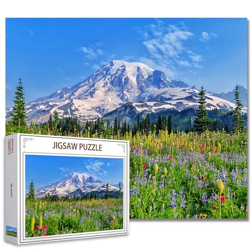 Tucocoo 1000 Teile Puzzles für Erwachsene Mount Rainier Painting Jigsaw Puzzle Schöne Wildblumen 1000 Teile Puzzles für anspruchsvolle Familienaktivität Spiel Landschaft Kunst Wanddekoration DIY von Tucocoo