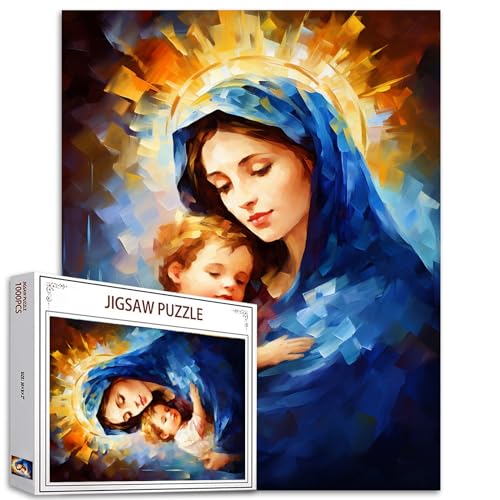 Tucocoo 1000 Teile Puzzles für Erwachsene Mutter Maria Malerei Jigsaw Puzzle Baby Jesus 1000 Teile Puzzles für herausfordernde Familienaktivität Spiel Mercy Spirituelle Kunst DIY Puzzle Wanddekoration von Tucocoo