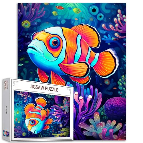 Tucocoo 1000 Teile Puzzles für Erwachsene Niedliche Clownfisch Malerei Puzzle Meerestierkunst 1000 Teile Puzzles für herausfordernde Familienaktivitätsspiel Cartoon-Stil DIY Puzzle Wanddekoration von Tucocoo