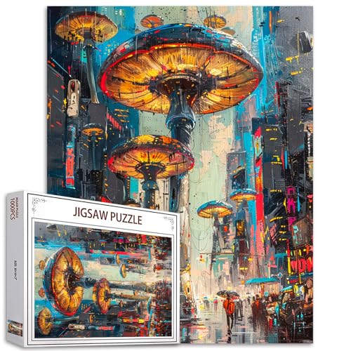 Tucocoo 1000 Teile Puzzles für Erwachsene Riesige Roboterpilze Stadt Puzzle Urban Living Modern Style Kunst 1000 Teile Puzzles für herausfordernde Familienaktivitätsspiel DIY Puzzle Wanddekoration von Tucocoo