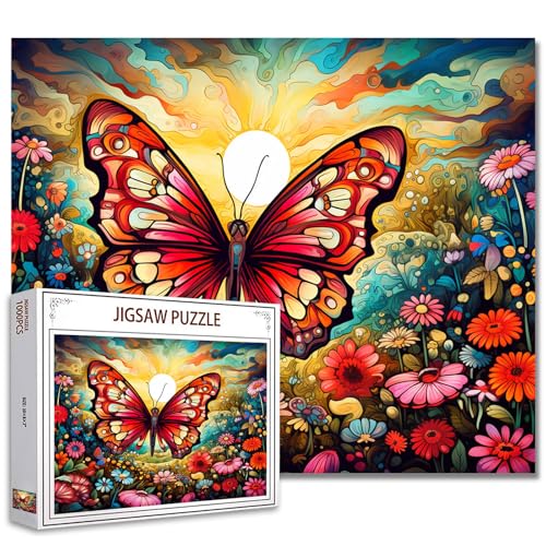 Tucocoo 1000 Teile Puzzles für Erwachsene Schmetterling Blumen Malerei Jigsaw Puzzle Sonne Retro Abstrakte Kunst 1000 Teile Puzzles für herausfordernde Familienaktivitätsspiel DIY Puzzle von Tucocoo