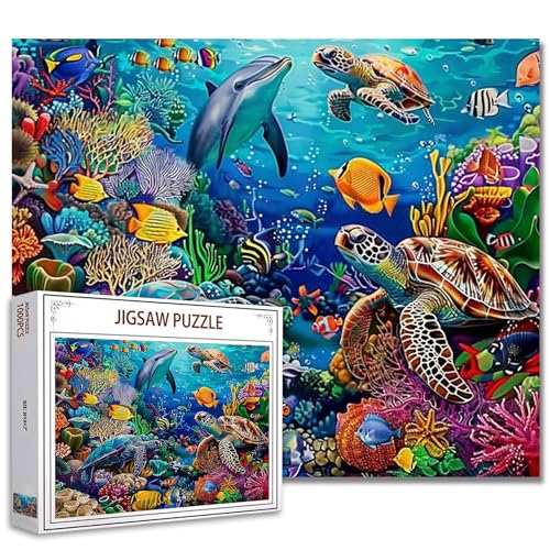 Tucocoo 1000 Teile Puzzles für Erwachsene Unterwasserwelt Malerei Puzzle Ozean Tier 1000 Teile Puzzles für herausfordernde Familienaktivitätsspiel Meeresschildkröte Delfin DIY Puzzle Wanddekoration von Tucocoo