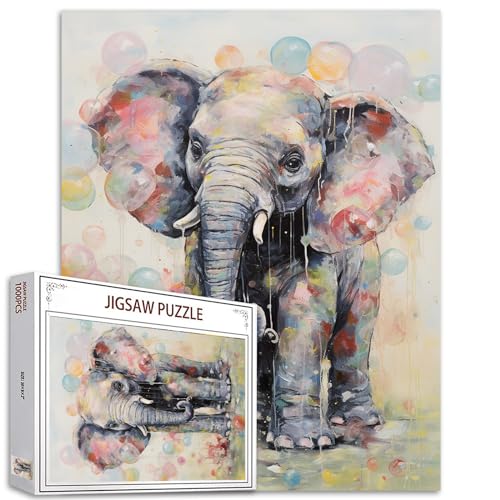 Tucocoo 1000-teiliges Puzzle für Erwachsene, Baby, Elefant, Malpuzzle, niedliches Tier, 1000 Teile, Puzzles für anspruchsvolle Familienaktivitäten, Spiel, Blasen, Kunst, bunt, DIY-Puzzle von Tucocoo