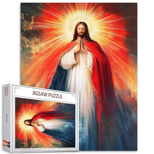 Tucocoo 1000-teiliges Puzzle für Erwachsene, Jesus, göttliche Barmherzigkeit, Malerei, Gebet, Religionen, Kunstwerk, 1000 Teile, Puzzles für anspruchsvolle Familienaktivitäten, buntes Bastelpuzzle, von Tucocoo