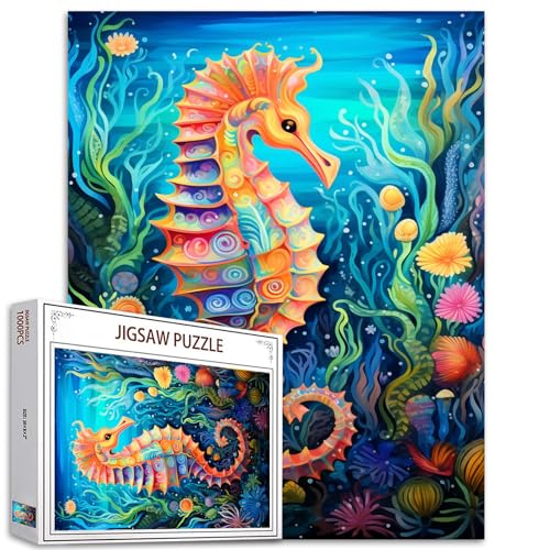 Tucocoo 1000-teiliges Puzzle für Erwachsene, Motiv: Seepferdchen, Malerei, Puzzle, Ozean, Tierkunst, 1000 Teile, Puzzles für anspruchsvolle Familienaktivitäten, Spiel, abstrakte Pflanze, DIY, buntes von Tucocoo