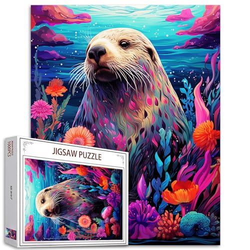 Tucocoo 1000-teiliges Puzzle für Erwachsene, Motiv: Seepferdchen, Malerei, Puzzle, Ozean, Tierkunst, 1000 Teile, Puzzles für anspruchsvolle Familienaktivitäten, Spiel, abstrakte Pflanze, DIY, buntes von Tucocoo