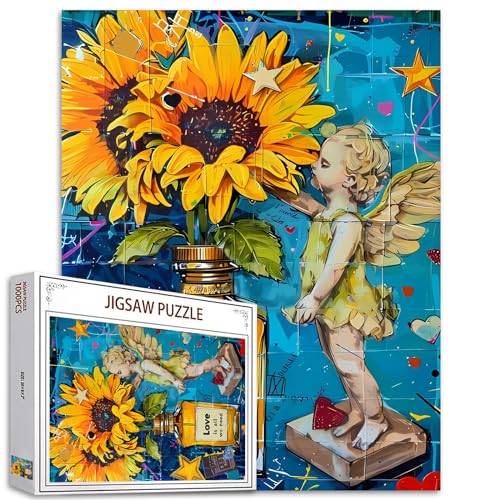 Tucocoo 1000-teiliges Puzzle für Erwachsene, Sonnenblumen-Puzzle, Banksy-Graffiti-Stil, Baby-Engel-Kunst, 1000 Teile Puzzles für anspruchsvolle Familienaktivitäten, buntes DIY-Puzzle, Wanddekoration, von Tucocoo