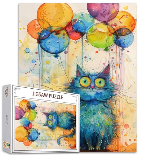 Tucocoo 1000-teiliges Puzzle für Erwachsene, abstrakte Blaue Katze, Malerei, Puzzle, Bunte Luftballons, 1000 Teile, Puzzles für anspruchsvolle Familienaktivitäten, Aquarellkunst, DIY-Puzzle von Tucocoo