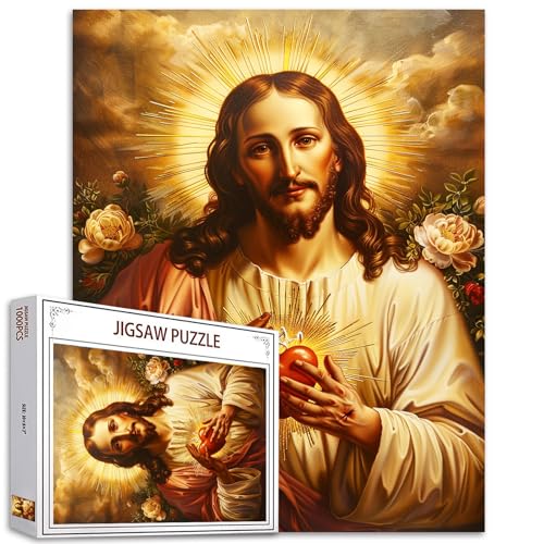 Tucocoo 1000-teiliges Puzzle für Erwachsene, lächelndes Jesus, Malpuzzle, Heiliges Herz, Retro, 1000 Teile, Puzzles für anspruchsvolle Familienaktivitäten, bunte Kunst, DIY-Puzzle, Wanddekoration, von Tucocoo