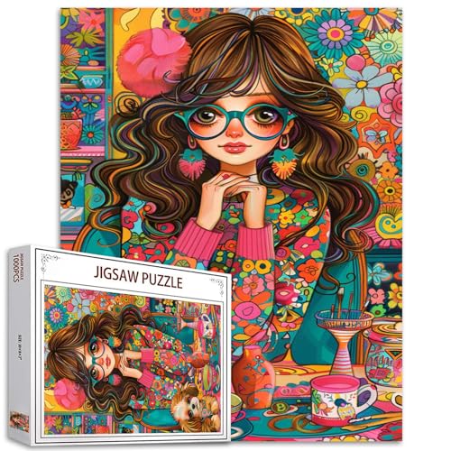 Tucocoo 1000-teiliges Puzzle für Erwachsene, schönes Mädchen-Puzzle, niedlicher Hund, abstraktes Blumenmuster, 1000 Teile, Puzzles für anspruchsvolle Familienaktivitäten, buntes DIY-Puzzle, von Tucocoo