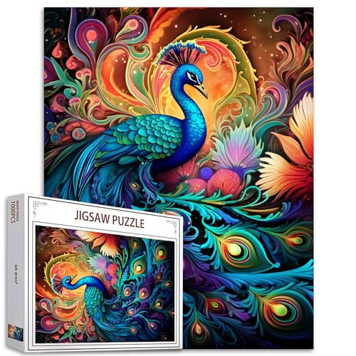 Tucocoo 1000-teiliges Puzzle für Erwachsene, schönes Pfauenmalerei, Puzzle, Tier, abstrakte Kunst, 1000 Teile, Puzzles für anspruchsvolle Familienaktivitäten, buntes DIY-Puzzle, Wanddekoration von Tucocoo