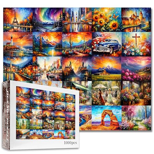 Tucocoo Abstrakte Landschaften, Puzzle, 1000 Teile, unmögliche Puzzles für Erwachsene, bunte Landschaften, Collage, Kunst-Puzzle, schwierige, herausfordernde Familienaktivität-Spiele, DIY-Puzzle für von Tucocoo