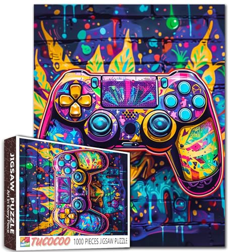 Tucocoo Abstraktes Gamepad-Puzzle für Erwachsene, 1000 Teile, Graffiti-Street-Pop-Art-Puzzle, 70 x 50 cm, buntes DIY-Puzzle, für Heimdekoration, Geschenke, Familienpuzzle, perfekt für Spieleabende von Tucocoo